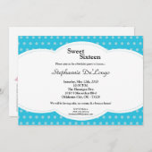 5x7 Blue Polkadot Sweet 16 Birthday Invitation Kaart (Voorkant / Achterkant)