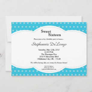 5x7 Blue Polkadot Sweet 16 Birthday Invitation Kaart