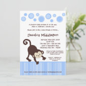 5x7 Blue Pop Monkey Dance Baby shower Invitation Kaart (Staand voorkant)