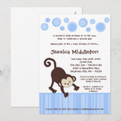 5x7 Blue Pop Monkey Dance Baby shower Invitation Kaart (Voorkant / Achterkant)