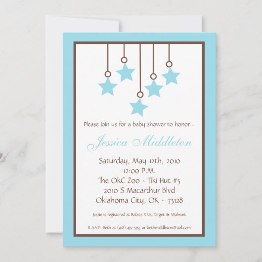 5x7 Blue Star Mobile Baby shower Invitation Kaart (Voorkant)