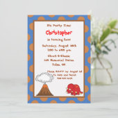 5x7 Blue Tan Polkadot Dinosaur Birthday Invite Kaart (Staand voorkant)