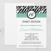 5x7 Blue Zebra 16th Birthday Invitation Kaart (Voorkant / Achterkant)