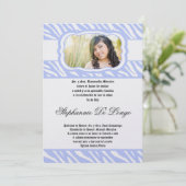 5x7 Blue Zebra Print Patter Quinceanera Uitnodigin Kaart (Staand voorkant)