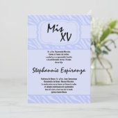 5x7 Blue Zebra Print Quinceanera 15 Uitnodiging (Staand voorkant)