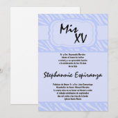 5x7 Blue Zebra Print Quinceanera 15 Uitnodiging (Voorkant / Achterkant)