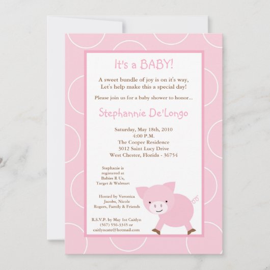 5x7 Boerderij Animal Pink Baby shower Uitnodiging (Voorkant)