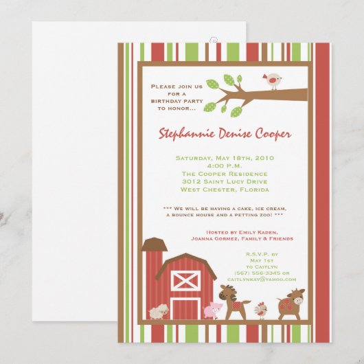 5x7 Boerderij Red Barn Animal Birthday Party Kaart (Voorkant / Achterkant)