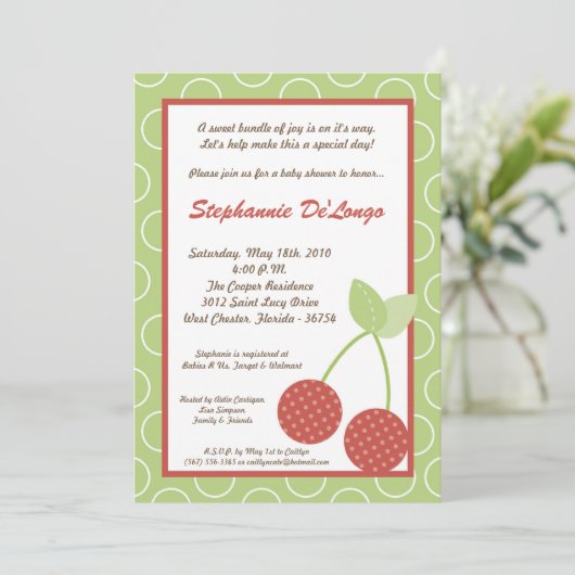 5x7 Boerderij Red Cherry Fruit Baby shower Invitat Kaart (Staand voorkant)