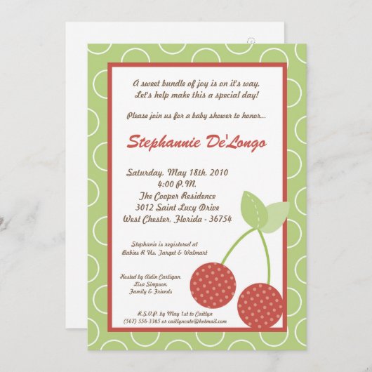 5x7 Boerderij Red Cherry Fruit Baby shower Invitat Kaart (Voorkant / Achterkant)
