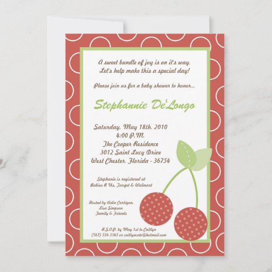 5x7 Boerderij Red Cherry Fruit Baby shower Invitat Kaart (Voorkant)