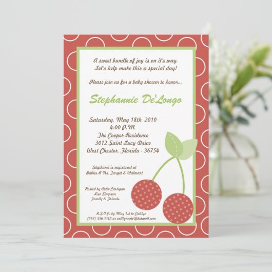 5x7 Boerderij Red Cherry Fruit Baby shower Invitat Kaart (Staand voorkant)