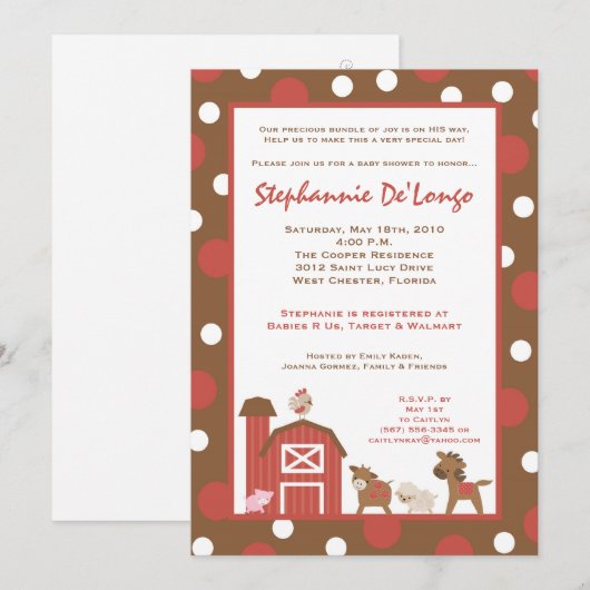 5x7 Boerderij RedBarn Koe Dierlijke Baby shower Ui Kaart (Voorkant / Achterkant)