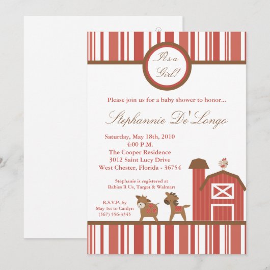 5x7 Boerderij Rode Schuur Koe Paard Baby shower Ui Kaart (Voorkant / Achterkant)