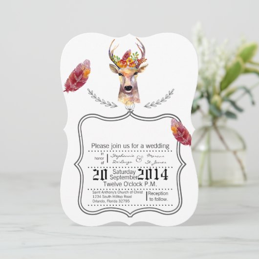 5x7 boho hert Buck Head BrowningHuwelijksuitnodigi Kaart (Staand voorkant)