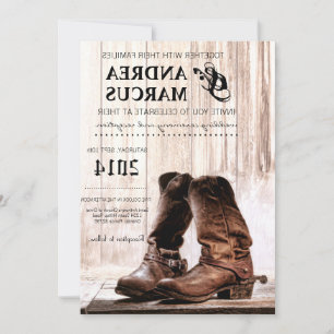 5x7 Boots Country Rustic WesternWedding Invitation Kaart