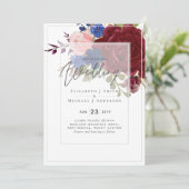 5x7 bordeaux blauw roze bloemige trouw uitnodiging (Staand voorkant)