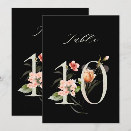 5x7 Botanical Floral Number 10, Black Table Number Kaart (Voorkant / Achterkant)