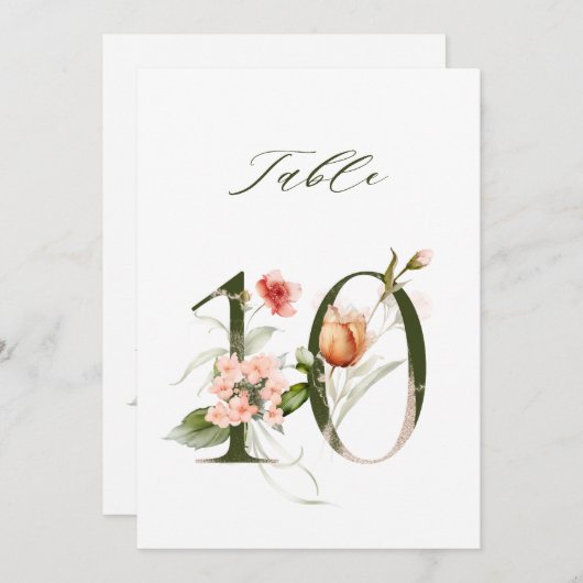 5x7 Botanical Floral Number 10, Table Number Kaart (Voorkant / Achterkant)