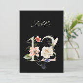 5x7 Botanical Floral Number 12, Black Table Number Kaart (Staand voorkant)