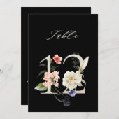 5x7 Botanical Floral Number 12, Black Table Number Kaart (Voorkant / Achterkant)