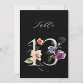 5x7 Botanical Floral Number 13, Black Table Number Kaart (Voorkant)
