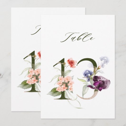 5x7 Botanical Floral Number 13, Table Number Kaart (Voorkant / Achterkant)
