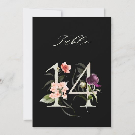 5x7 Botanical Floral Number 14, Black Table Number Kaart (Voorkant)