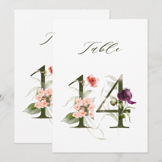 5x7 Botanical Floral Number 14, Table Number Kaart (Voorkant / Achterkant)