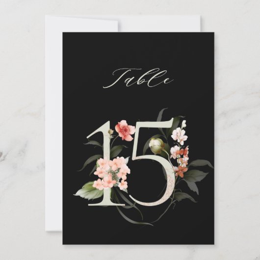 5x7 Botanical Floral Number 15, Black Table Number Kaart (Achterkant)