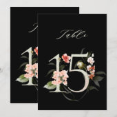 5x7 Botanical Floral Number 15, Black Table Number Kaart (Voorkant / Achterkant)