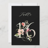 5x7 Botanical Floral Number 16, Black Table Number Kaart (Voorkant)
