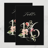 5x7 Botanical Floral Number 16, Black Table Number Kaart (Voorkant / Achterkant)
