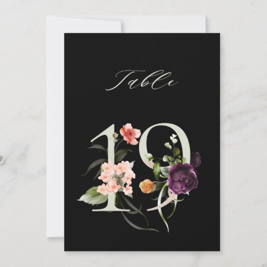 5x7 Botanical Floral Number 19, Black Table Number Kaart (Achterkant)
