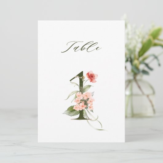 5x7 Botanical Floral Number 1, Table Number Kaart (Staand voorkant)