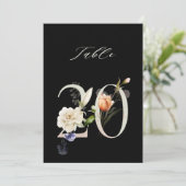5x7 Botanical Floral Number 20, Black Table Number Kaart (Staand voorkant)