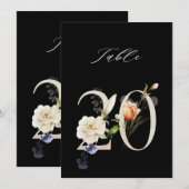 5x7 Botanical Floral Number 20, Black Table Number Kaart (Voorkant / Achterkant)
