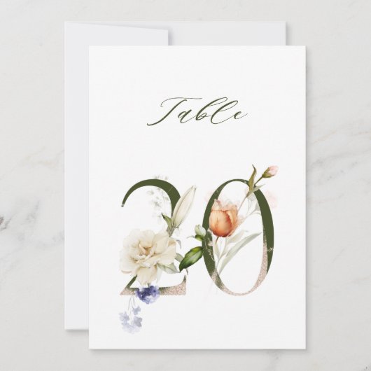 5x7 Botanical Floral Number 20, Table Number Kaart (Voorkant)