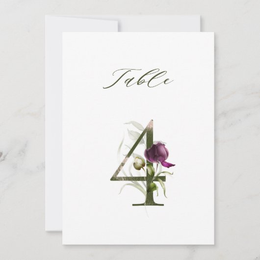 5x7 Botanical Floral Number 4, Table Number Kaart (Voorkant)