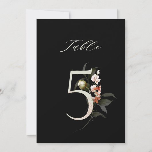 5x7 Botanical Floral Number 5, Black Table Number Kaart (Voorkant)