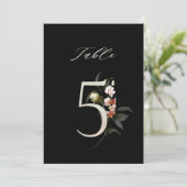 5x7 Botanical Floral Number 5, Black Table Number Kaart (Staand voorkant)