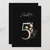 5x7 Botanical Floral Number 5, Black Table Number Kaart (Voorkant / Achterkant)
