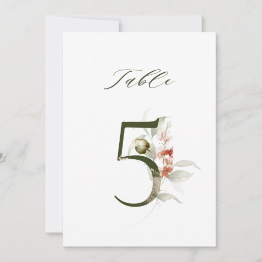 5x7 Botanical Floral Number 5, Table Number Kaart (Voorkant)