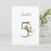 5x7 Botanical Floral Number 5, Table Number Kaart (Staand voorkant)