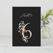 5x7 Botanical Floral Number 6, Black Table Number Kaart (Staand voorkant)