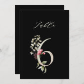 5x7 Botanical Floral Number 6, Black Table Number Kaart (Voorkant / Achterkant)