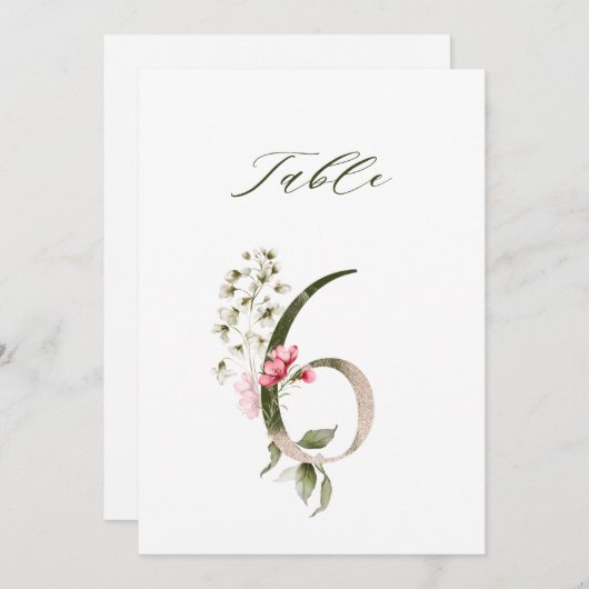 5x7 Botanical Floral Number 6, Table Number Kaart (Voorkant / Achterkant)