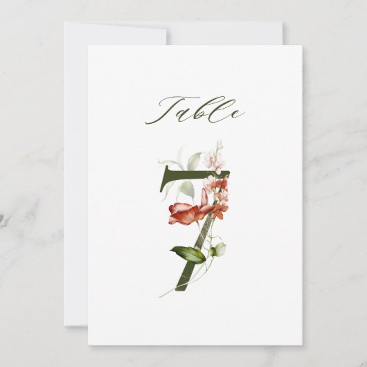 5x7 Botanical Floral Number 7, Table Number Kaart (Voorkant)