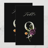 5x7 Botanical Floral Number 9, Black Table Number Kaart (Voorkant / Achterkant)