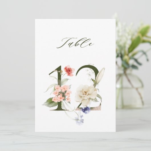 5x7 Botanisch bloemmotief Nummer 12, Tafelnummer (Staand voorkant)